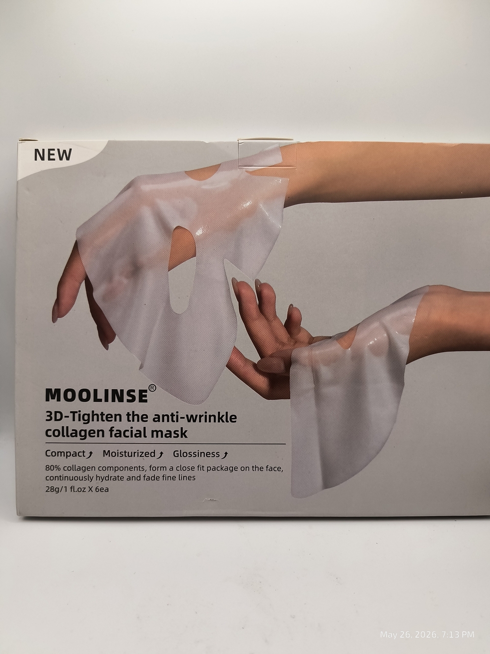 MOOLINSE 3D Anti-Wrinkle Collagen Facial Mask 6 CT Fade Fine Lines Wrinkles